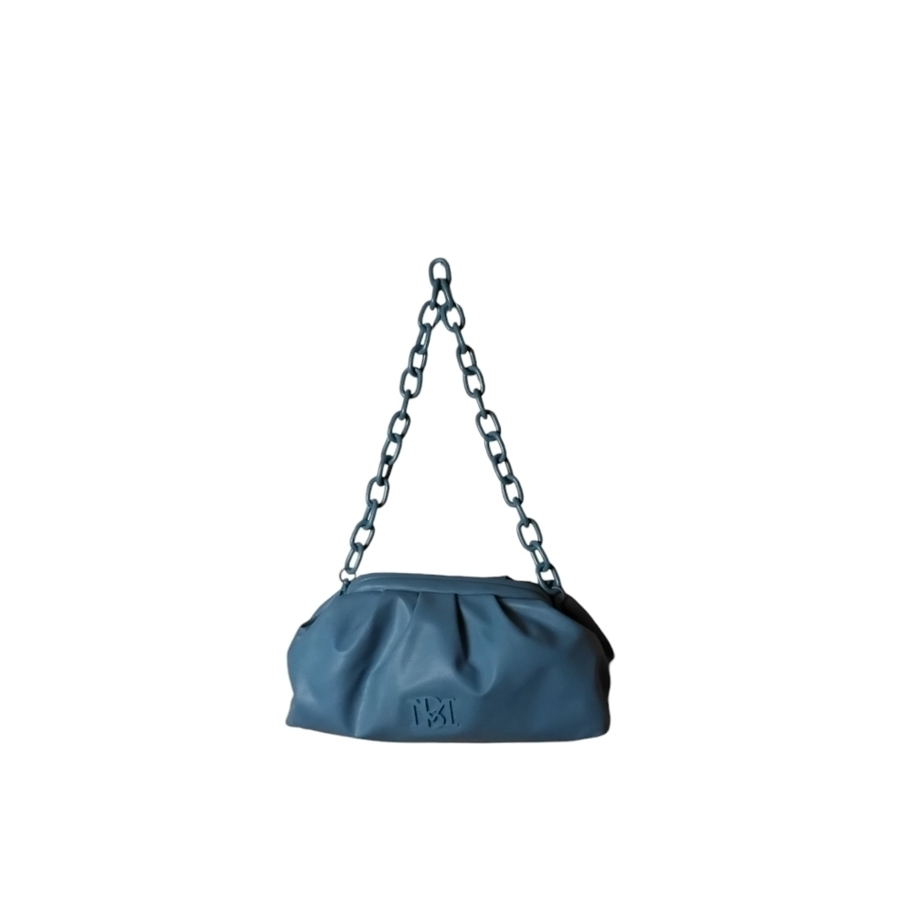 Badgley Mischka Women's Blue Vegan Leather Wrapped Fram Clutch Chain Bag